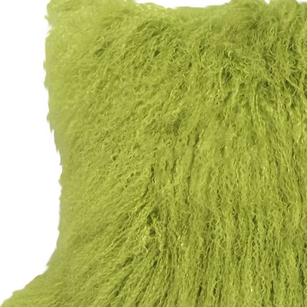 20" Lime Green Genuine Tibetan Lamb Fur Pillow With Microsuede Backing
