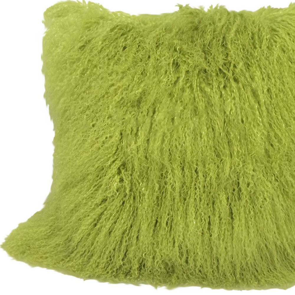 20" Lime Green Genuine Tibetan Lamb Fur Pillow With Microsuede Backing