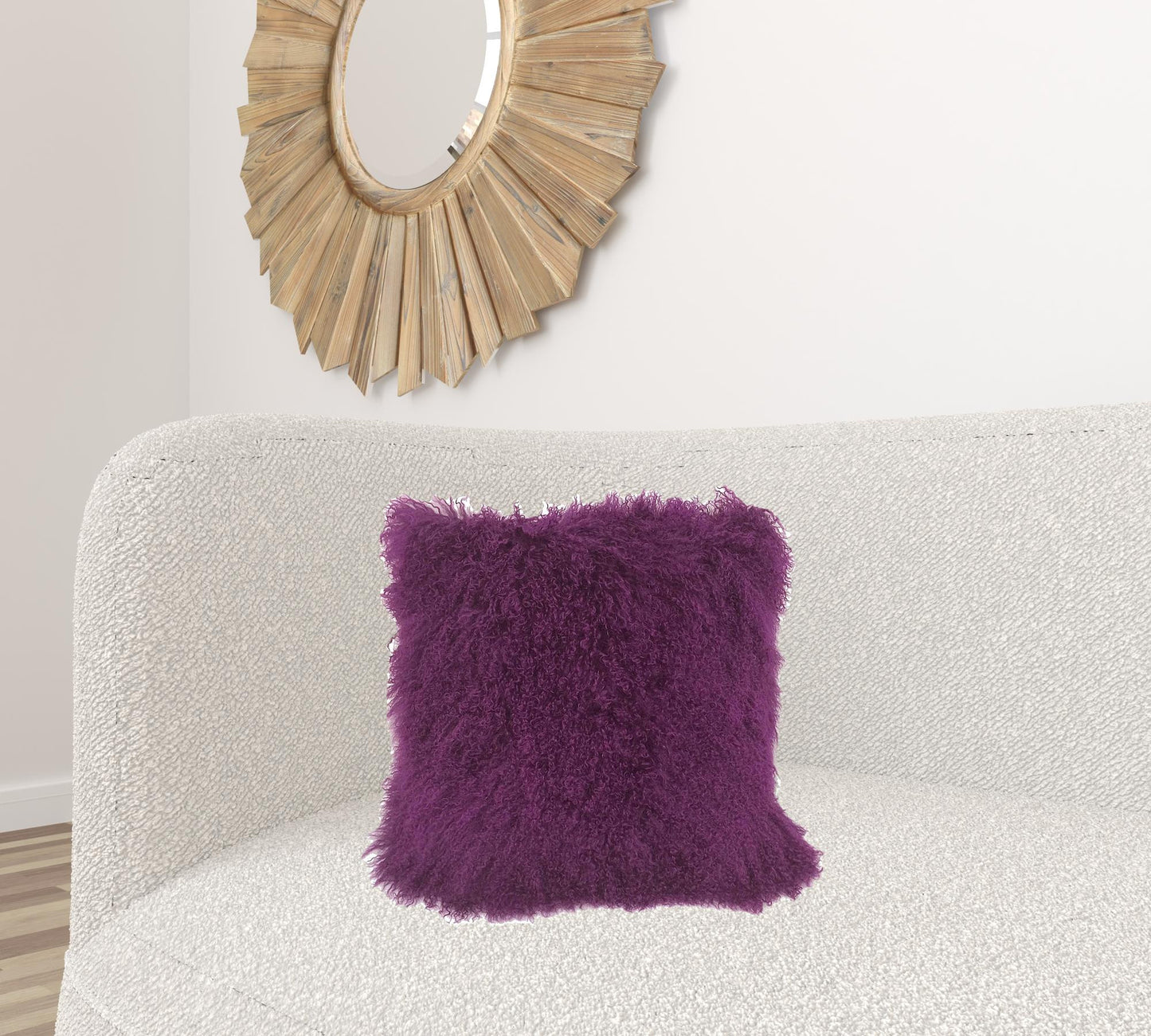 20" Purple Genuine Tibetan Lamb Fur Pillow With Microsuede Backing