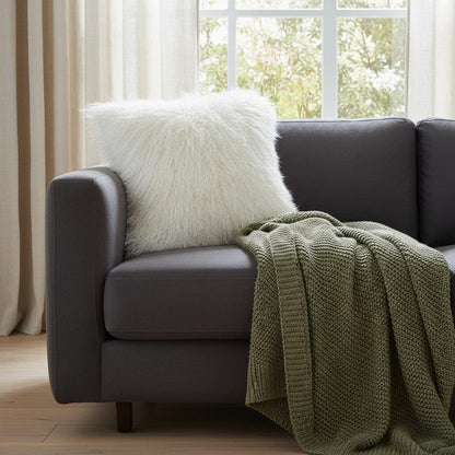 24" Bright White Genuine Tibetan Lamb Fur Pillow With Microsuede Backing