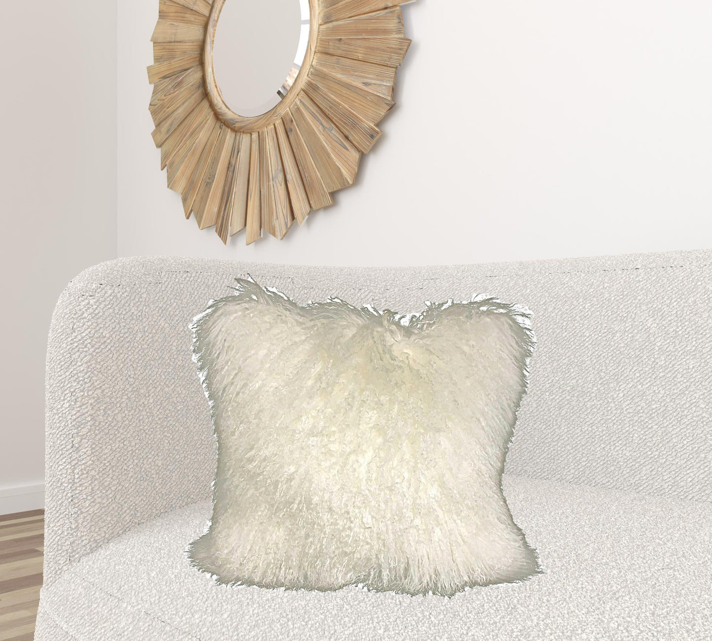 24" Creamy Genuine Tibetan Lamb Fur Pillow With Microsuede Backing