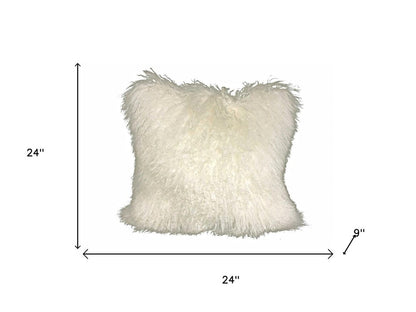 24" Creamy Genuine Tibetan Lamb Fur Pillow With Microsuede Backing
