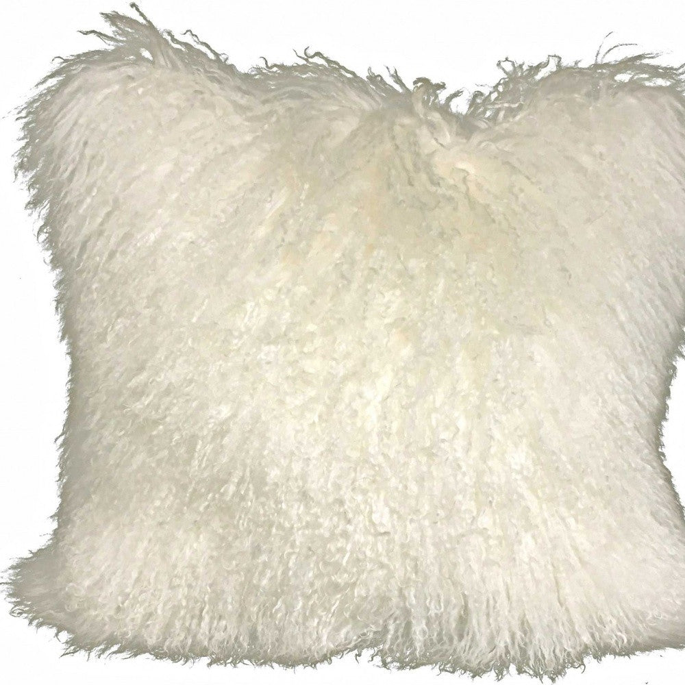 24" Creamy Genuine Tibetan Lamb Fur Pillow With Microsuede Backing