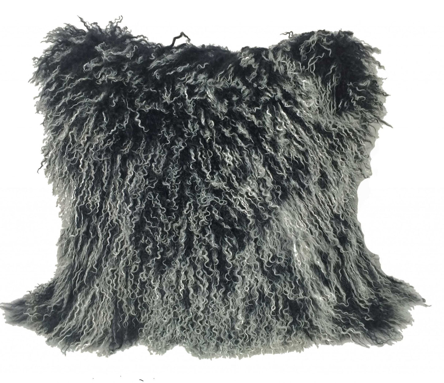 24" Black Genuine Tibetan Lamb Fur Pillow With Microsuede Backing