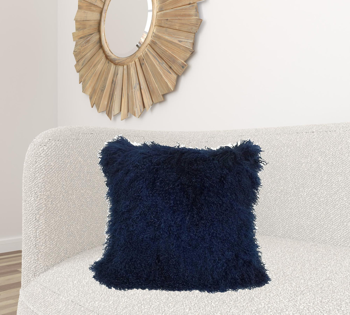 24" Navy Blue Genuine Tibetan Lamb Fur Pillow With Microsuede Backing