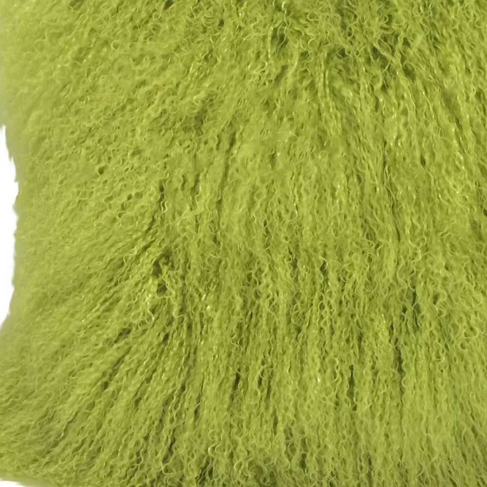 24" Lime Green Genuine Tibetan Lamb Fur Pillow With Microsuede Backing