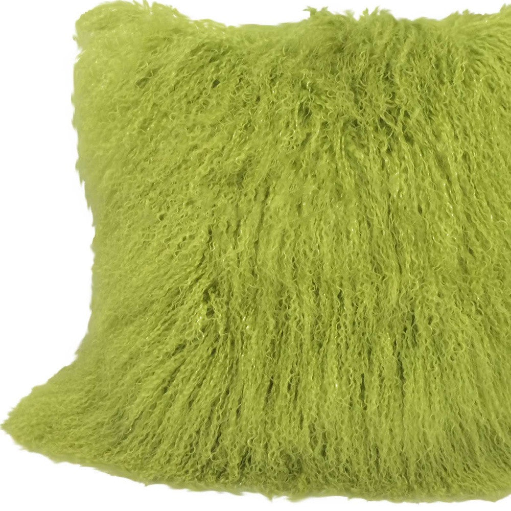 24" Lime Green Genuine Tibetan Lamb Fur Pillow With Microsuede Backing