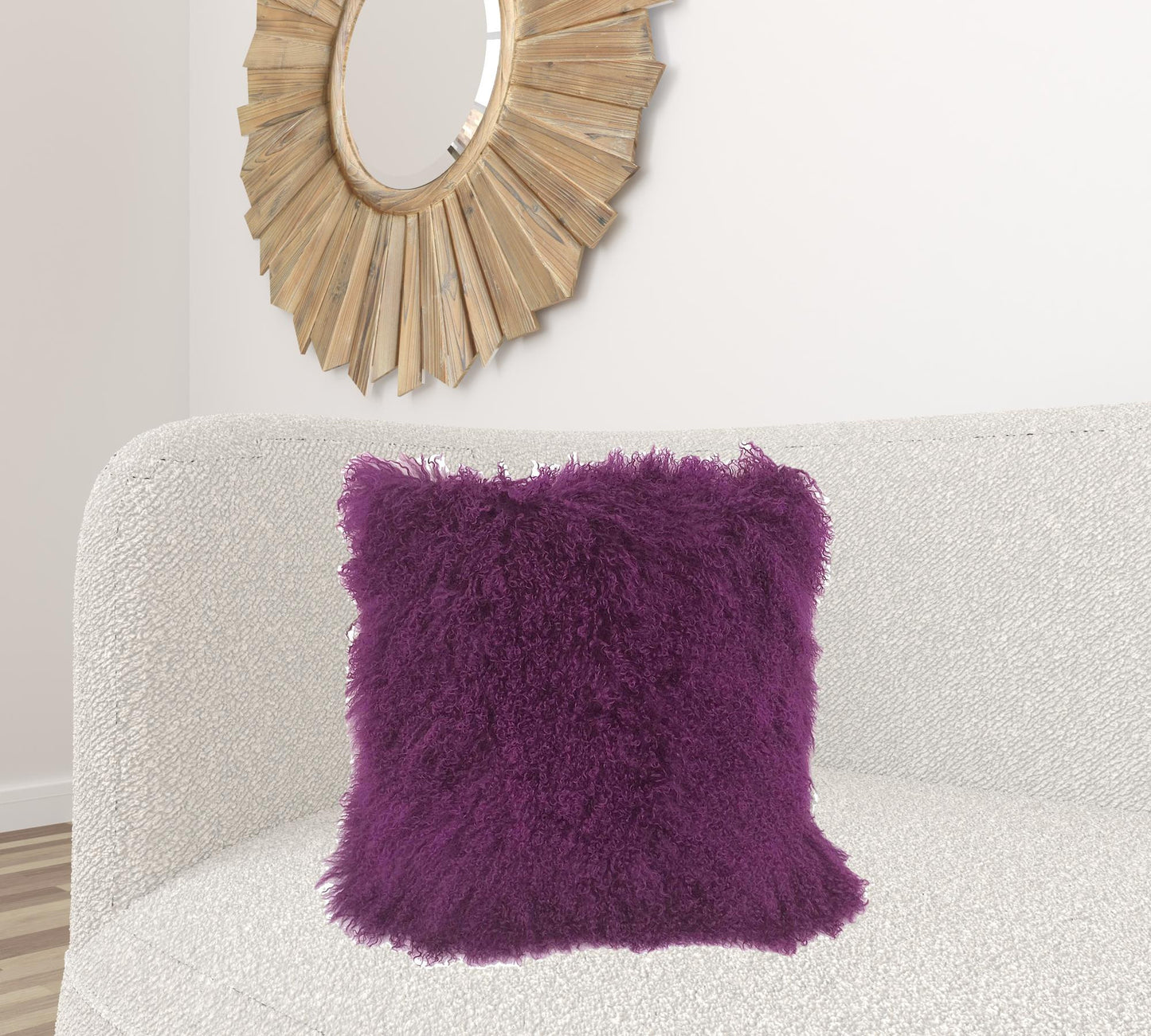 24" Purple Genuine Tibetan Lamb Fur Pillow With Microsuede Backing