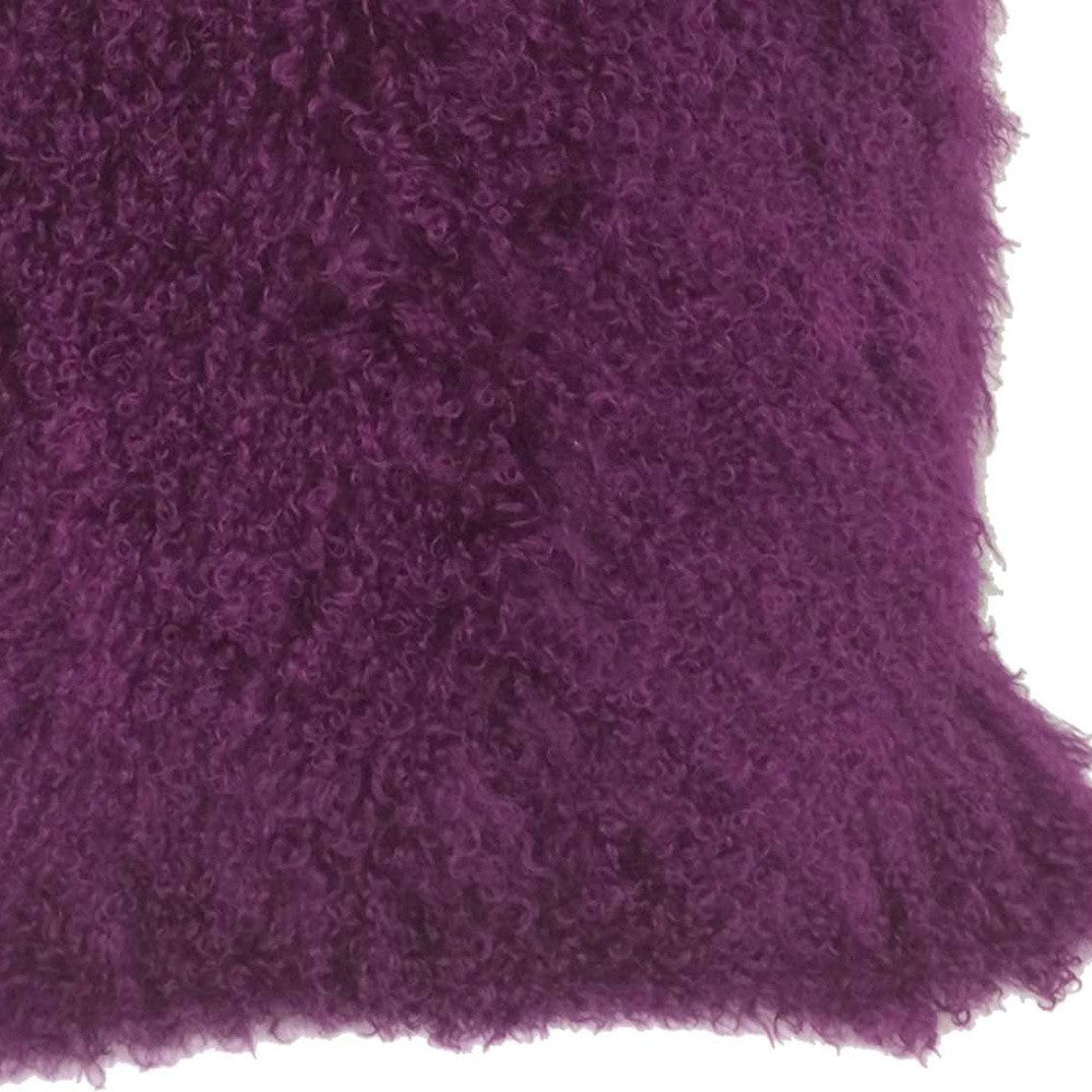 24" Purple Genuine Tibetan Lamb Fur Pillow With Microsuede Backing