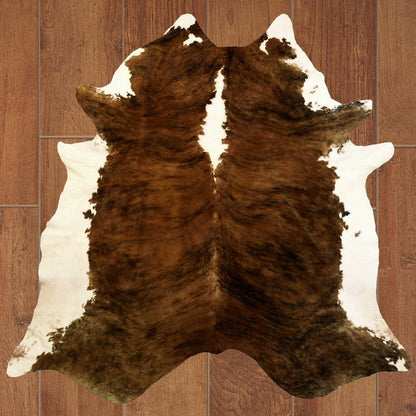 5' X 6' Brown And White Cowhide Handmade Area Rug