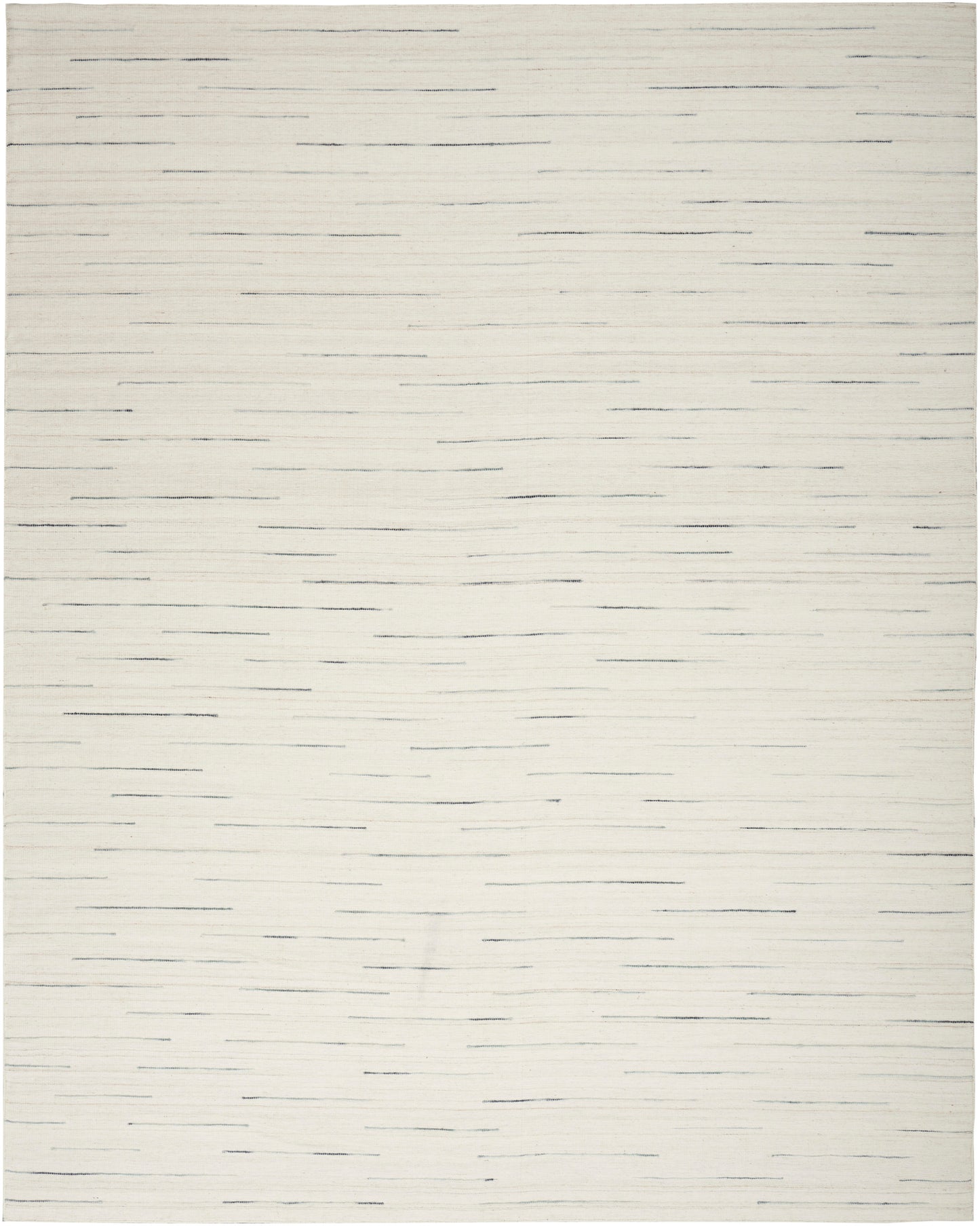 Cream rug with thin gray horizontal lines scattered across a subtle woven texture; minimalist modern.