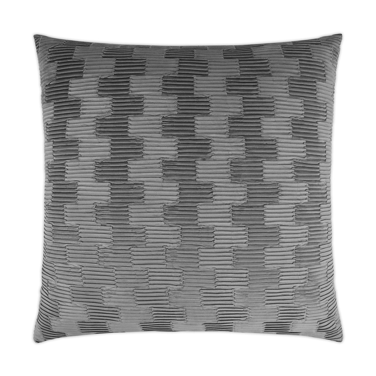 Gray square decorative pillow with a textured slate solid fabric.