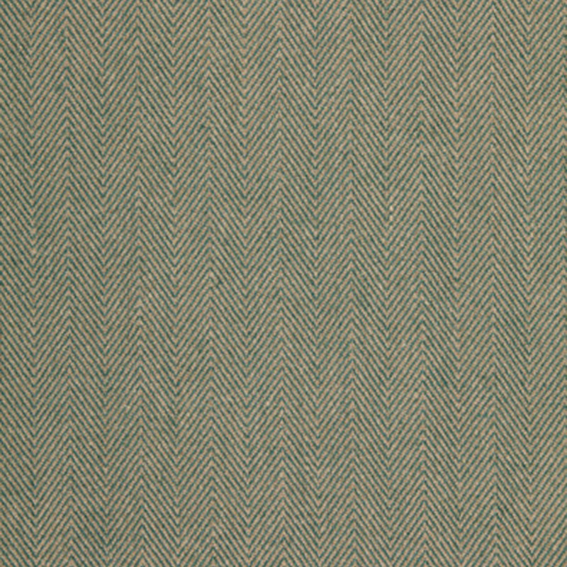 Teal-green and beige herringbone woven fabric texture with zigzag chevron pattern.