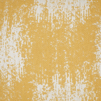 Close-up of yellow and white speckled woven fabric with an abstract brushed pattern on a 24" x 24" pillow.
