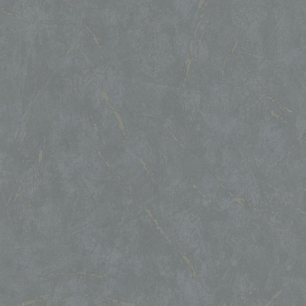 Gray plaster-textured wallcovering with subtle gold veining and marbled finish.