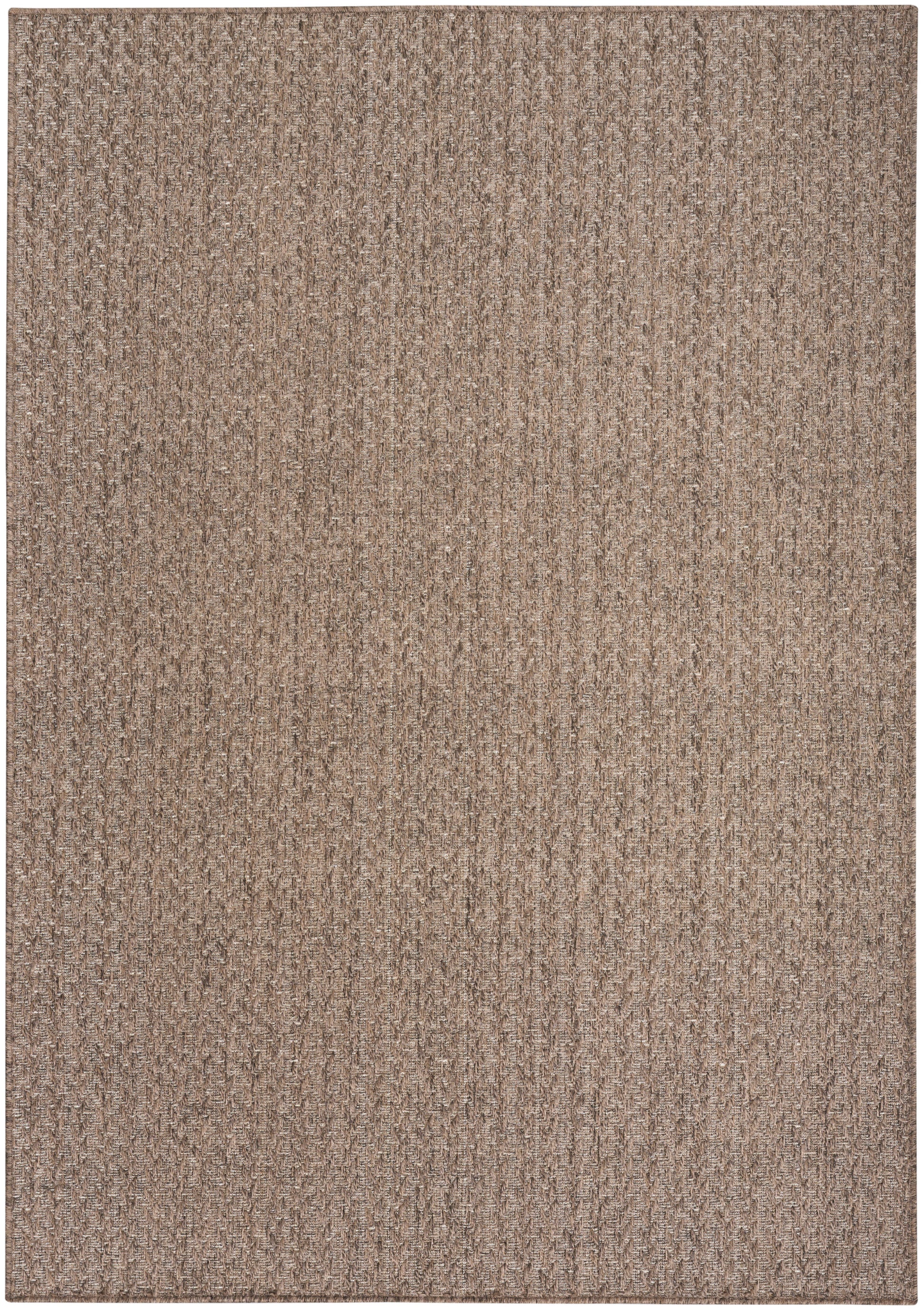 Taupe-brown textured area rug with vertical ribbed loops, rectangular and soft.