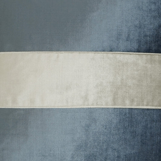 Blue-gray velvet with a wide cream-beige horizontal band; soft sheen, upholstery fabric.