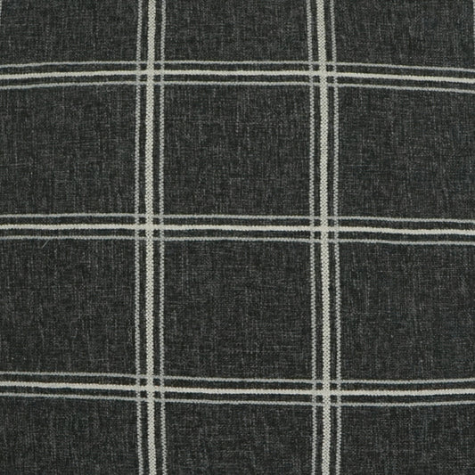 Charcoal gray plaid fabric with white grid lines; woven texture, versatile for upholstery or apparel.