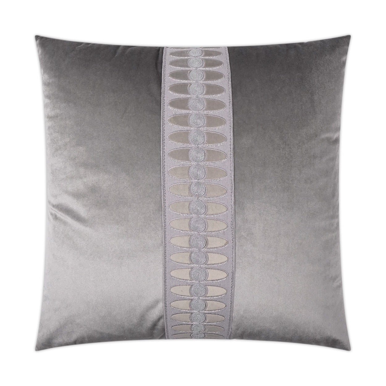D.V. KAP HOME   24" x 24" Mati Velvet Pillow - Smoke Band / Ribbon    - 3419-S-2424