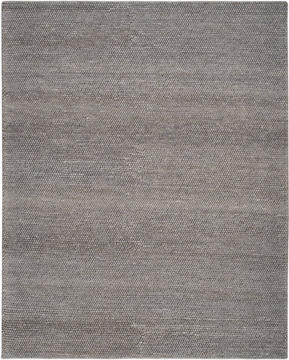 Gray-beige rectangular textured rug with tiny pebble pattern, woven surface for living room decor.