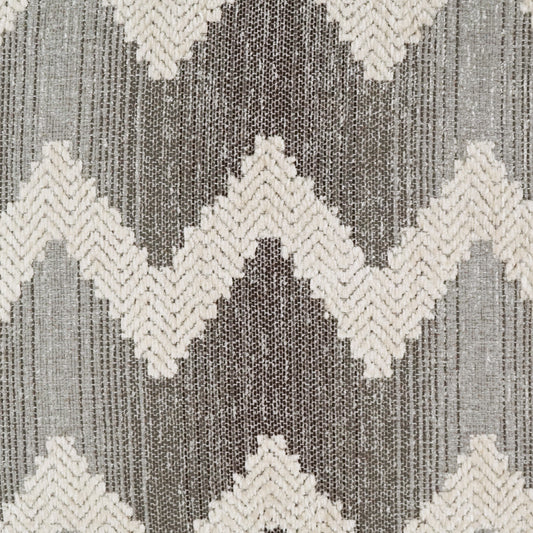 Neutral gray and cream chevron woven fabric; textured textile for upholstery or rug.