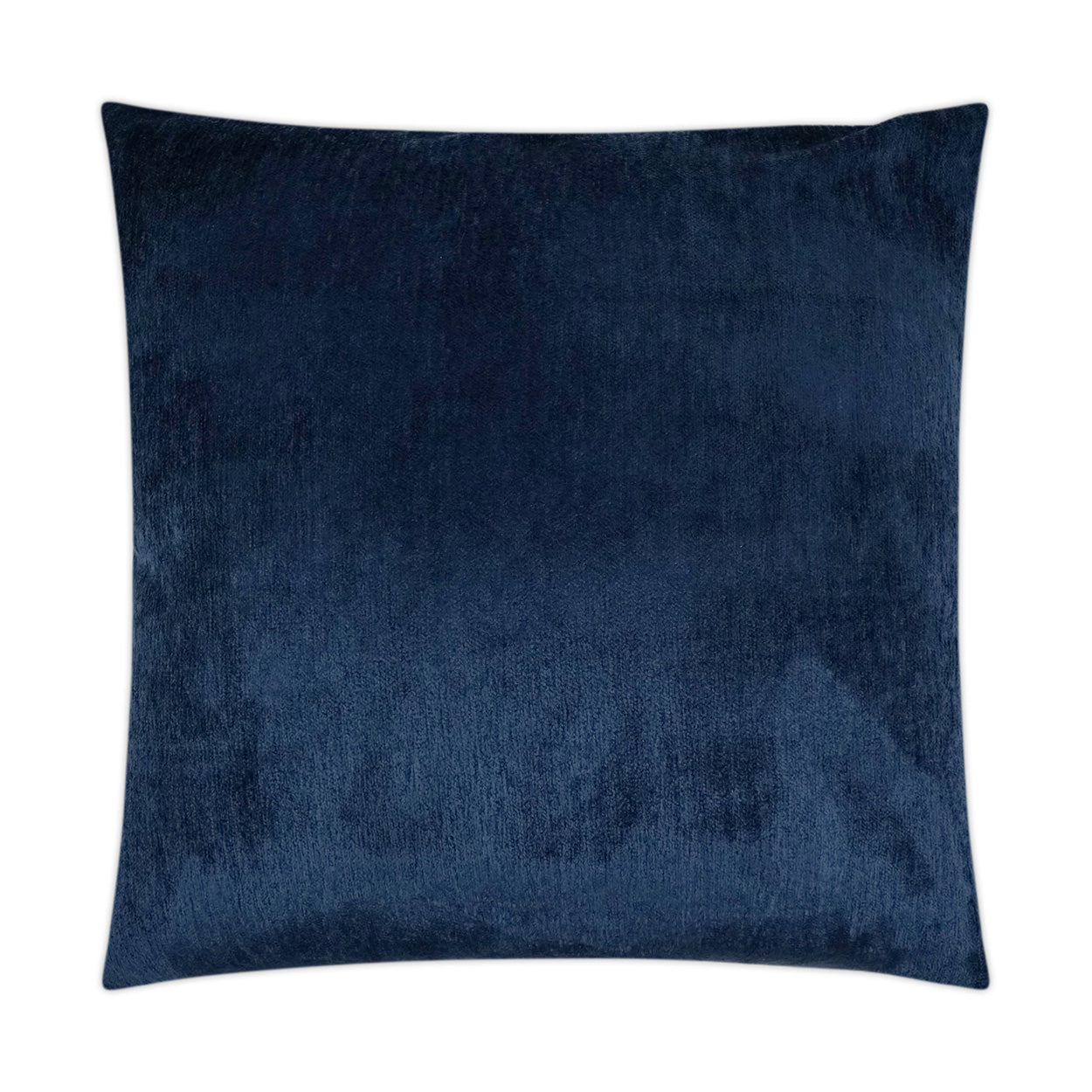 Dark blue velvet square pillow with plush texture and subtle sheen.