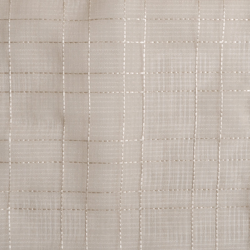 Beige fabric with a cream grid of stitched lines forming square checks; soft woven textile.