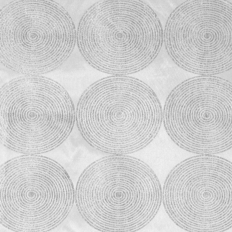 Gray concentric circles pattern in a 3x3 grid; modern geometric print for drapery fabric.
