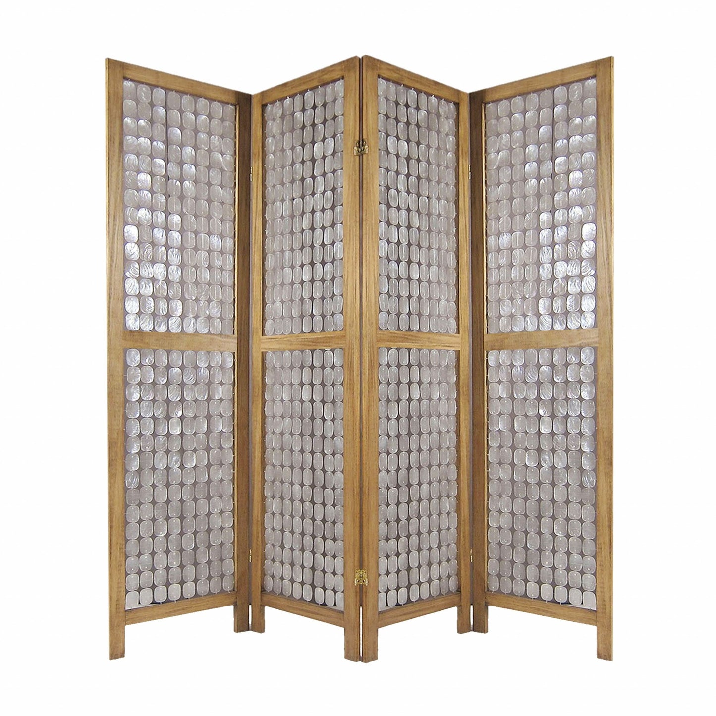 84" Clear Capiz Mother of Pearl Folding Three Panel Screen Room Divider