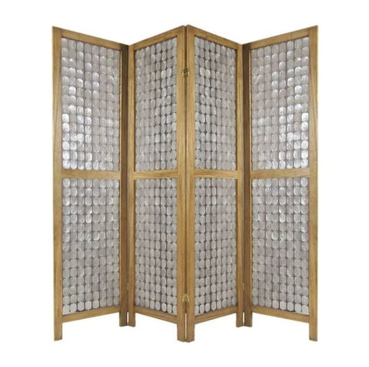 84" Clear Capiz Mother of Pearl Folding Three Panel Screen Room Divider