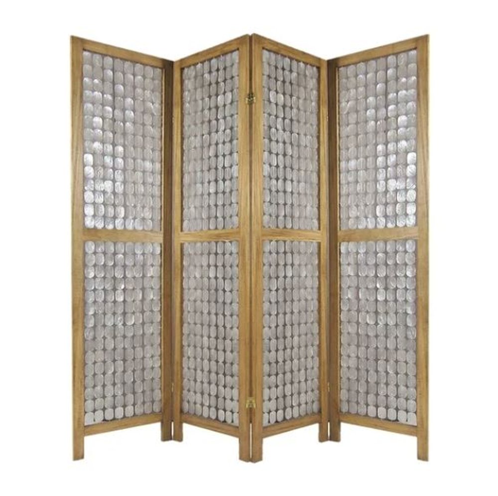84" Clear Capiz Mother of Pearl Folding Three Panel Screen Room Divider