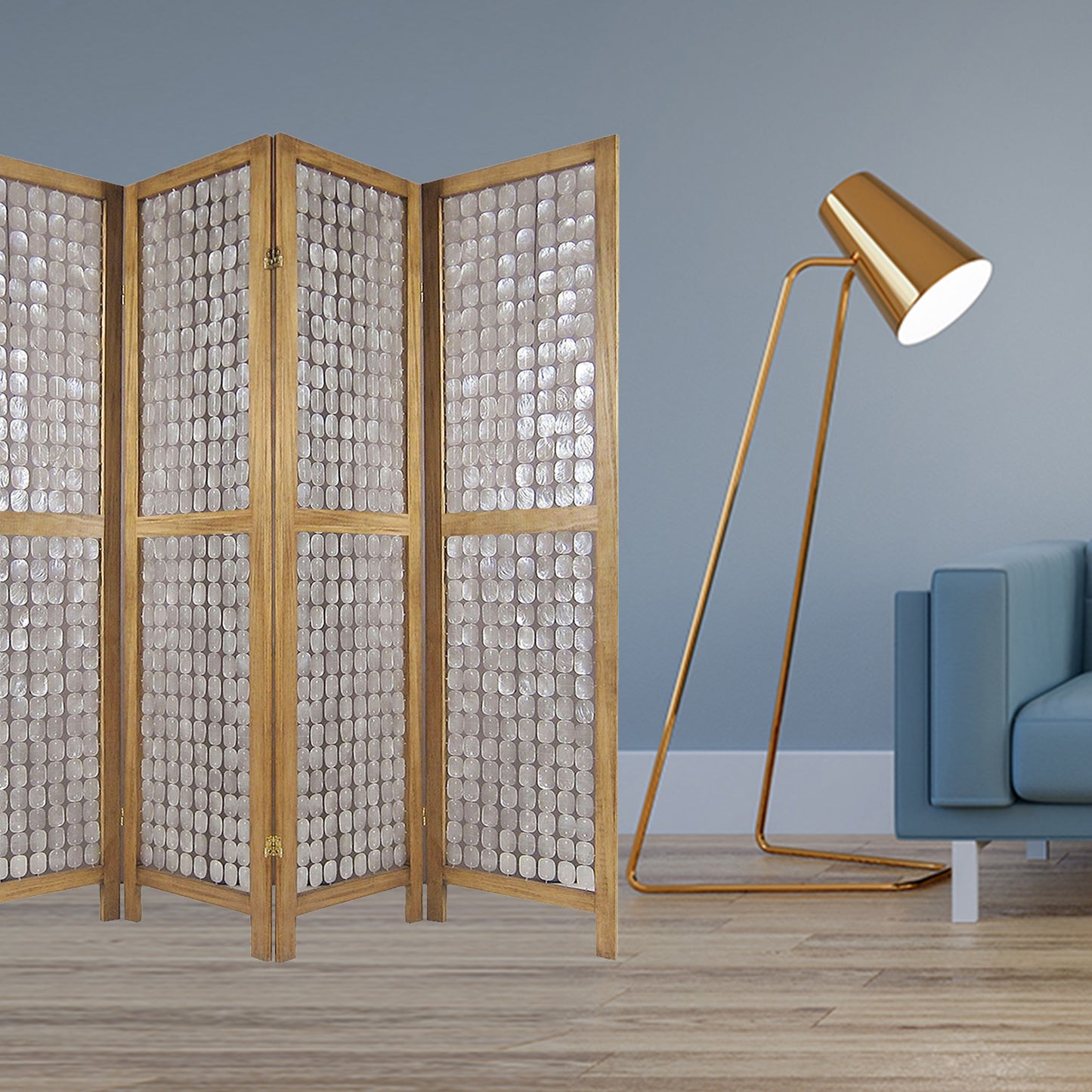 84" Clear Capiz Mother of Pearl Folding Three Panel Screen Room Divider