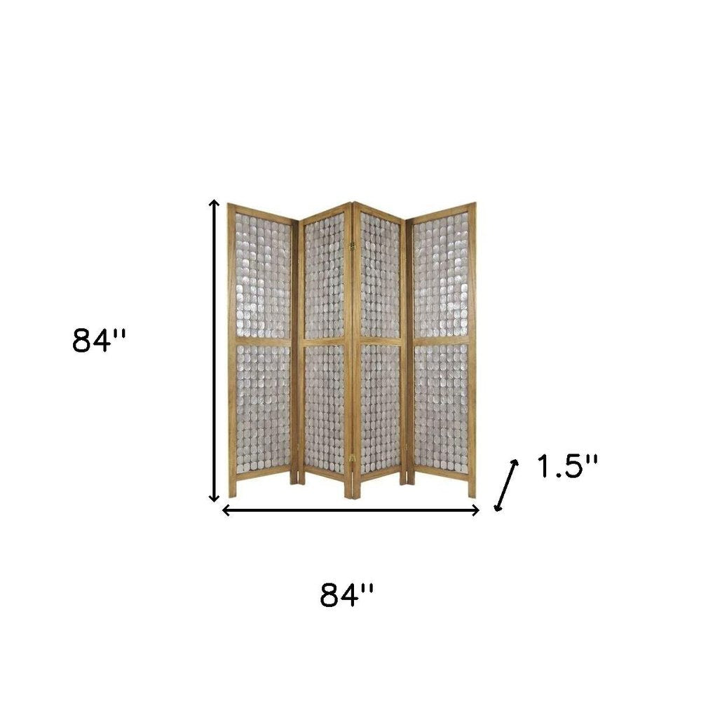 84" Clear Capiz Mother of Pearl Folding Three Panel Screen Room Divider