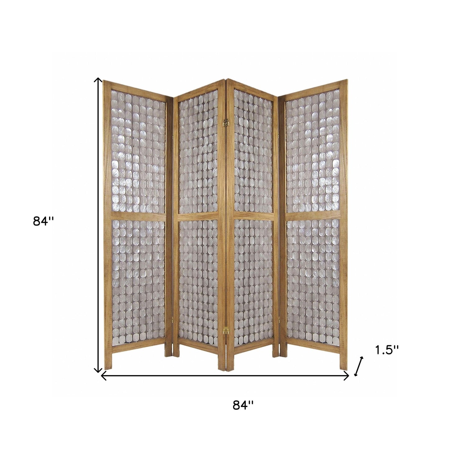 84" Clear Capiz Mother of Pearl Folding Three Panel Screen Room Divider