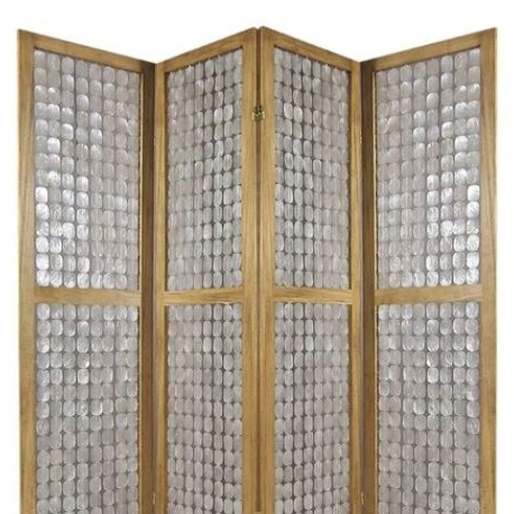 84" Clear Capiz Mother of Pearl Folding Three Panel Screen Room Divider