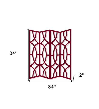 84" Red Solid Wood Folding Four Panel Screen Room Divider