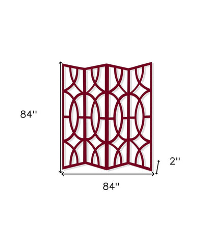 84" Red Solid Wood Folding Four Panel Screen Room Divider