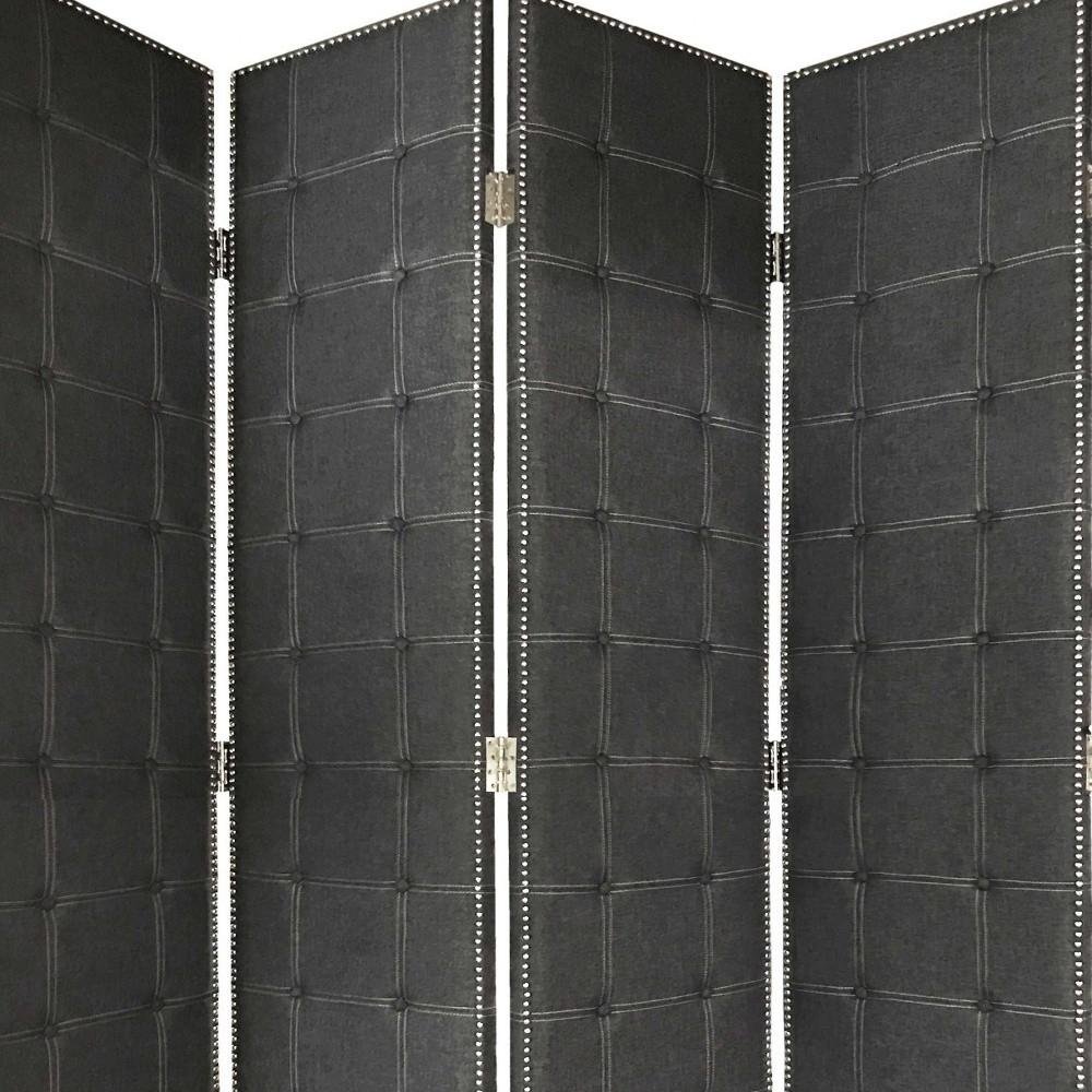 108" Gray Fabric And Wood Folding Five Panel Screen Room Divider