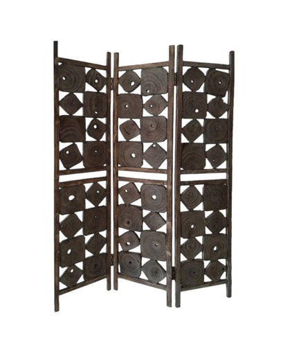 71" Brown Solid Wood Folding Three Panel Screen Room Divider