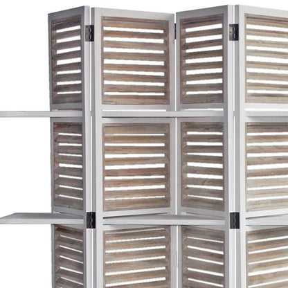 71" White Wood Folding Four Panel Screen Room Divider