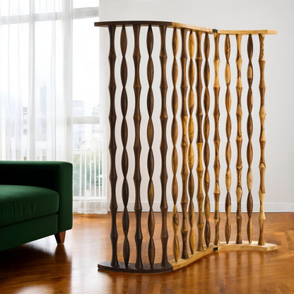 74" Natural Solid Wood Three Panel Screen Room Divider