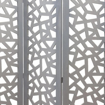 50" Gray Solid Wood Folding Three Panel Screen Room Divider