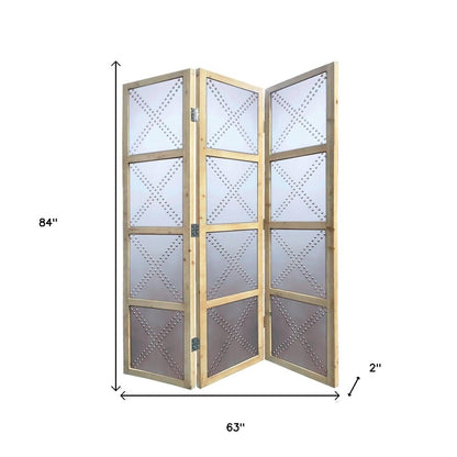 84" Silver Folding Three Panel Screen Room Divider