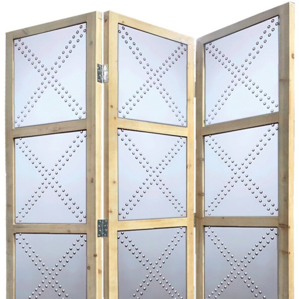 84" Silver Folding Three Panel Screen Room Divider