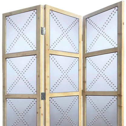84" Silver Folding Three Panel Screen Room Divider