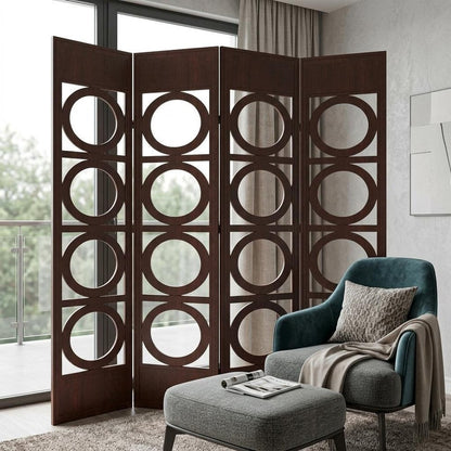 84" Brown Solid Wood Folding Four Panel Screen Room Divider