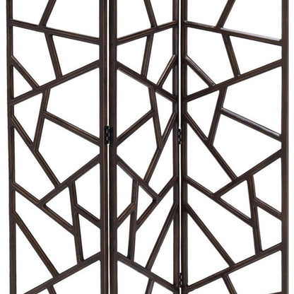 70" Brown Solid Wood Folding Three Panel Screen Room Divider