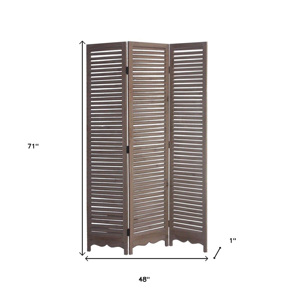 71" Brown Folding Three Panel Screen Room Divider