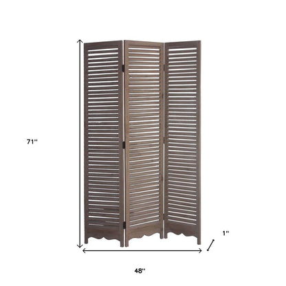 71" Brown Folding Three Panel Screen Room Divider