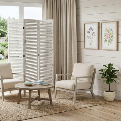 71" White Folding Three Panel Screen Room Divider